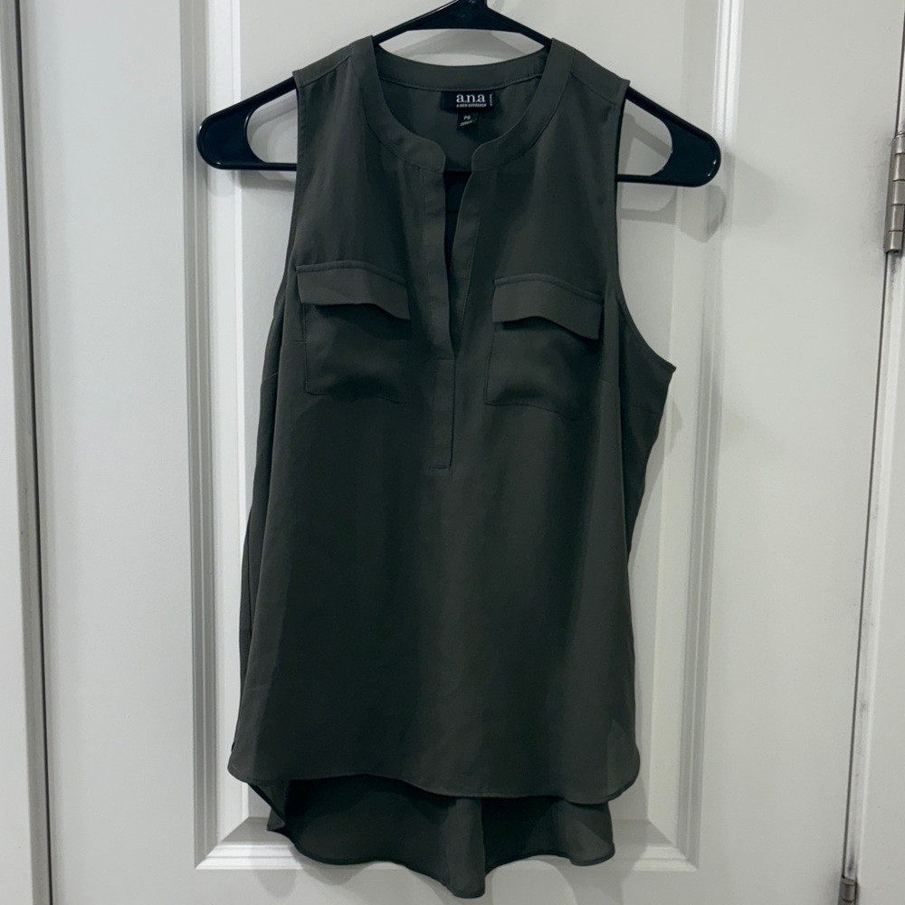 a.n.a Olive Split-Neck Sleeveless Blouse
